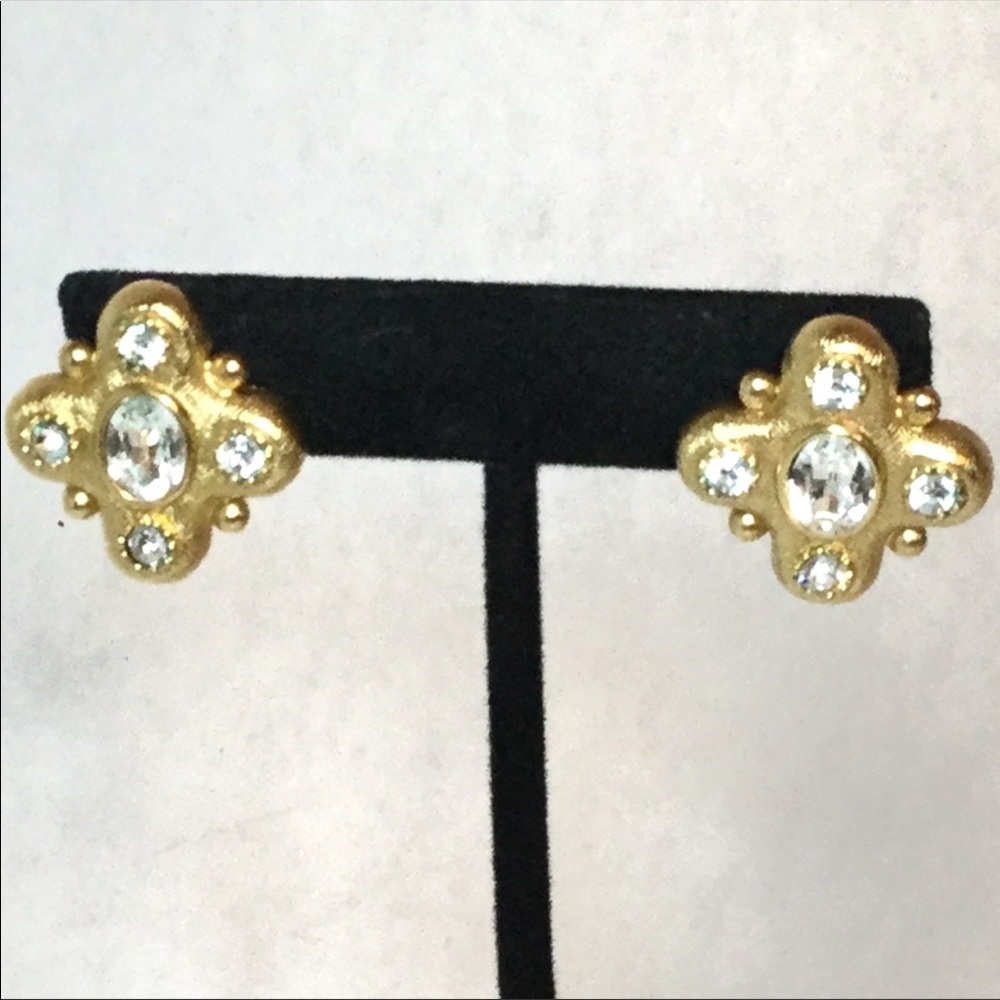 Gold Tone Post Back Rhinestone Earrings